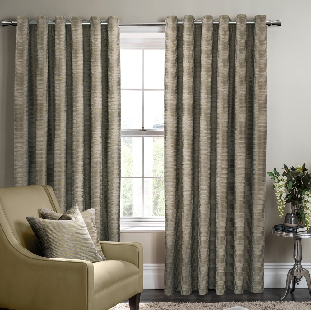 Campello Striped Curtains By Clarke And Clarke in Olive Green